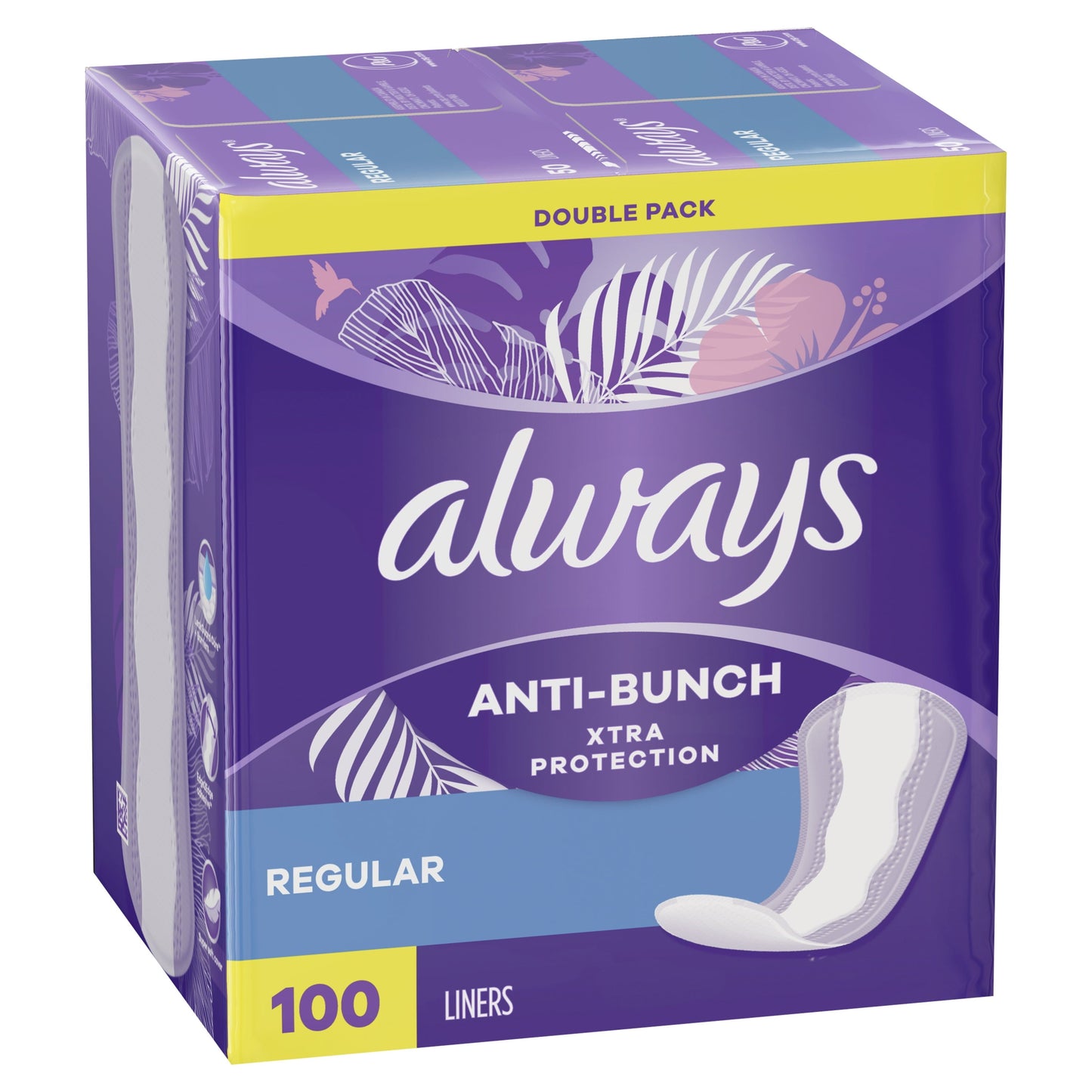 Always Anti-Bunch Xtra Protection Daily Liners Regular Length, 100 Ct