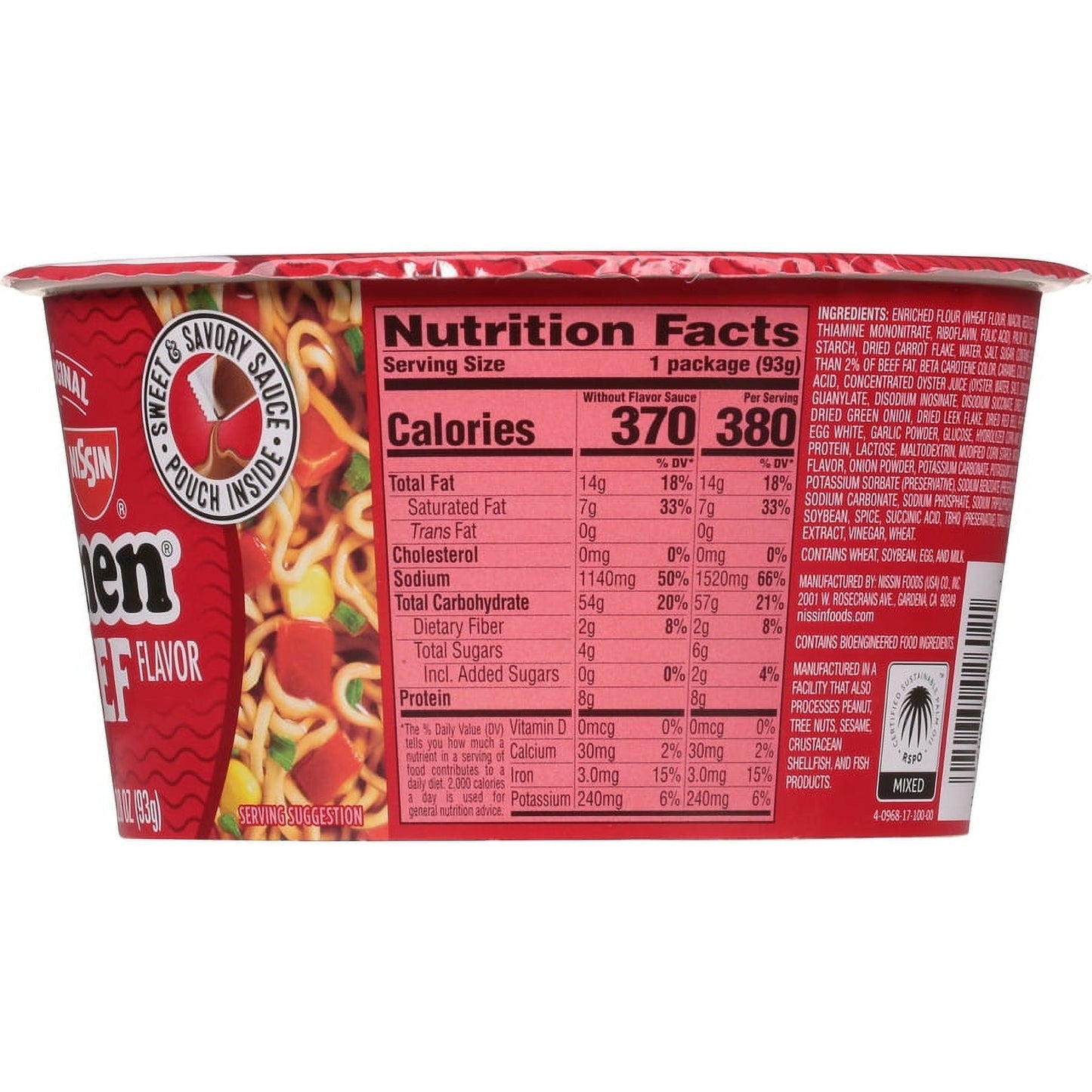 Nissin Top Ramen Beef Flavor Ramen Noodles 3.28 oz. Bowl