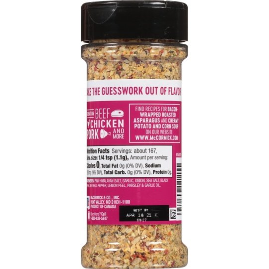 McCormick Himalayan Pink Salt with Black Pepper and Garlic All Purpose Seasoning, 6.5 oz Mixed Spices & Seasonings