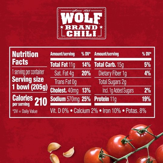 Wolf Chili No Beans, Microwavable Cups, 7.25 oz.