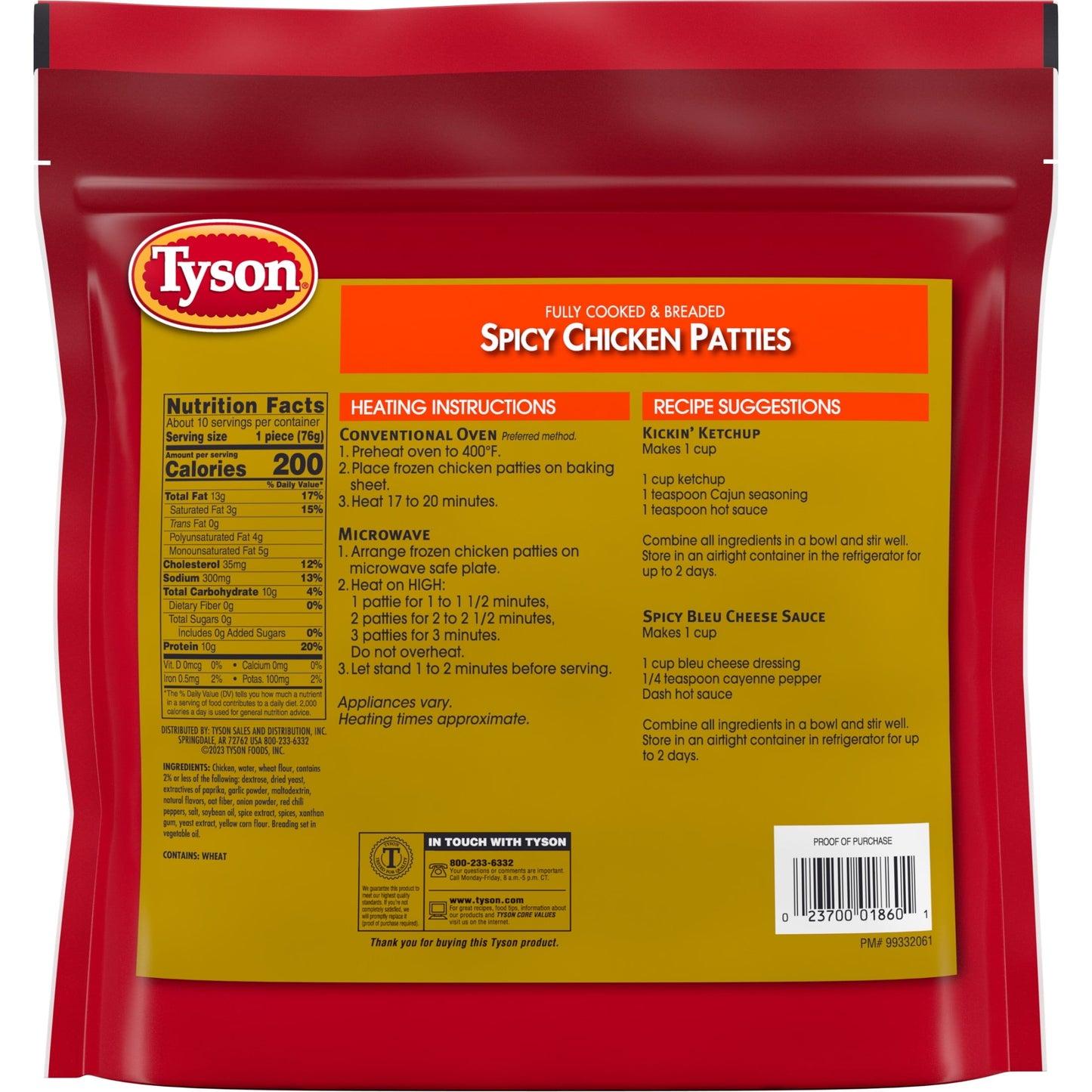 Tyson Fully Cooked and Breaded Spicy Chicken Patties, 1.62 lb Bag (Frozen)