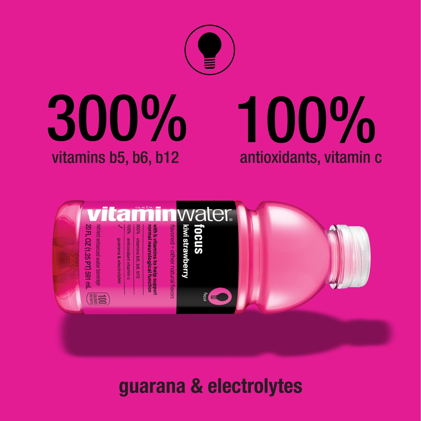 vitaminwater focus electrolyte enhanced water, kiwi-strawberry drink, 20 fl oz