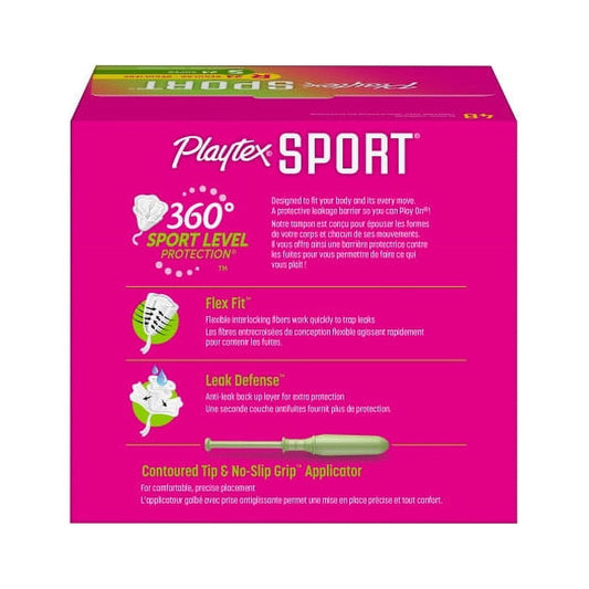 Playtex Sport Multi-Pack Regular And Super Plastic Applicator Unscented Tampons, 48 Ct Total, 360 Degree Sport Level Period Protection, Traps Leaks, No-Slip Grip Applicator, Moves With You