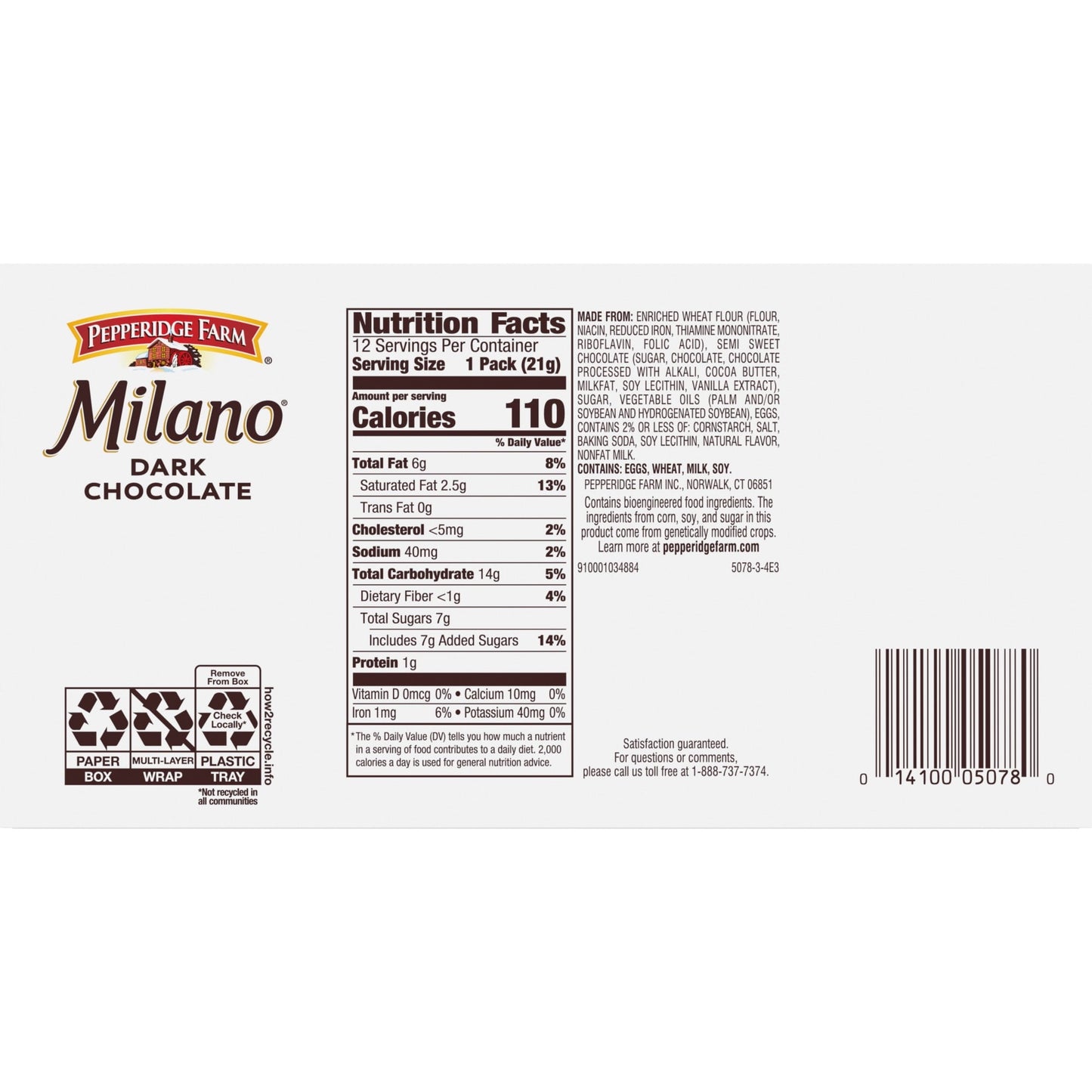 Pepperidge Farm Milano Cookies, Dark Chocolate, 12 Packs, 2 Cookies per Pack