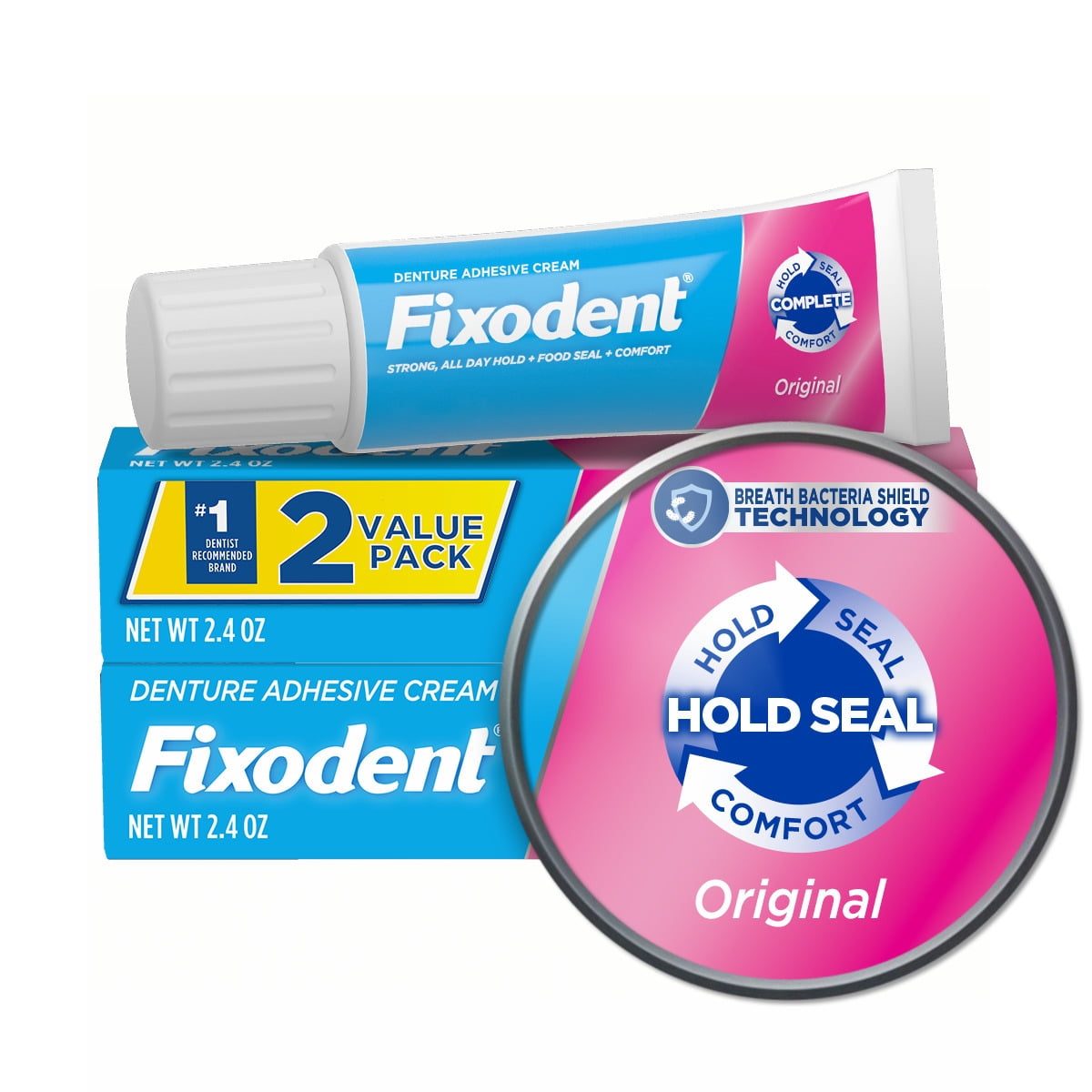 Fixodent Complete Original Denture Adhesive Cream, 2.4 oz, 2 Pk