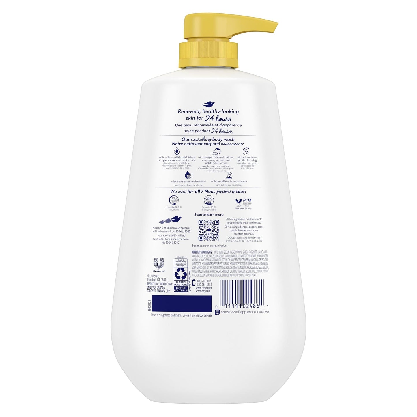 Dove Glowing Long Lasting Gentle Body Wash, Mango and Almond Butter, 30.6 fl oz