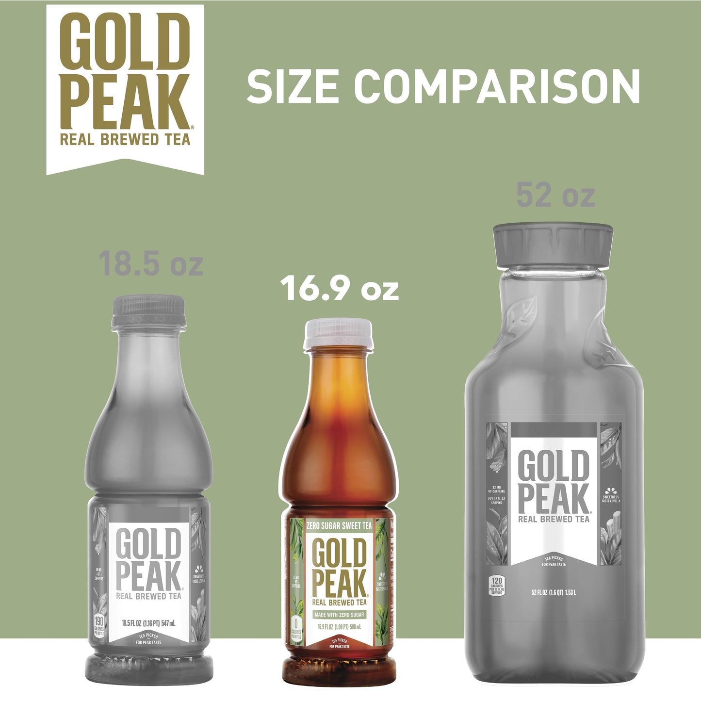 Gold Peak Real Brewed Tea Zero Sugar Diet, Bottled Tea Drink, 16.9 fl oz, 6 Bottles