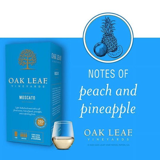 Oak Leaf Vineyards Moscato White Wine International, 3 L Bag in Box