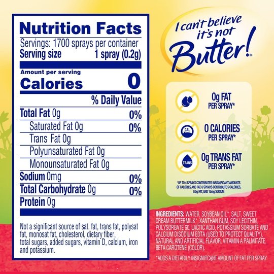 I Can't Believe It's Not Butter! Cooking Spray, 12 oz Bottle (Shelf-Stable)