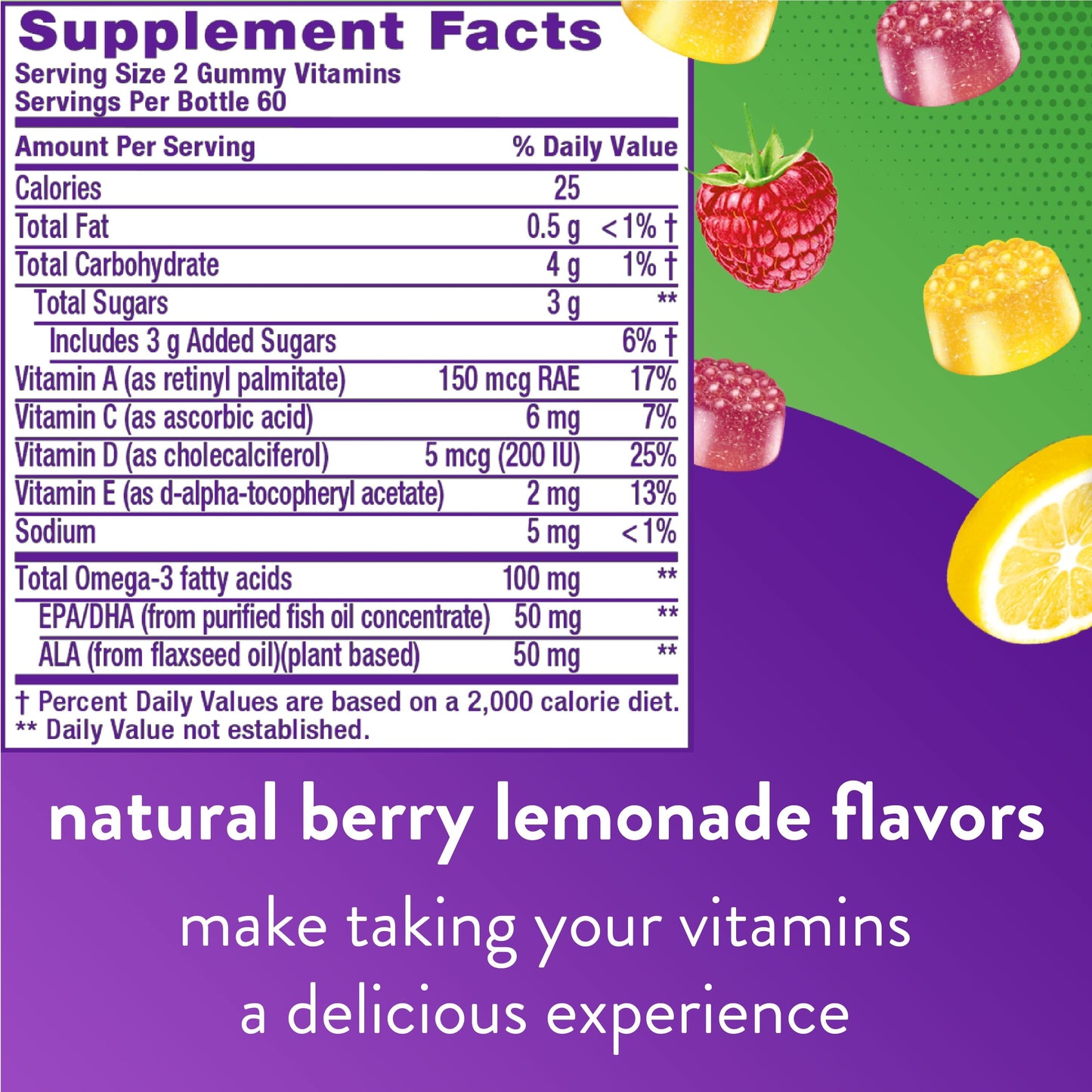 vitafusion Omega-3 Gummy Vitamins, Berry Lemonade Flavor Heart Health Vitamins(1), 120 Count