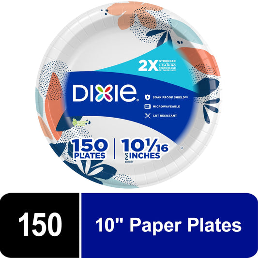 Dixie Disposable Paper Plates, Multicolor, 10 in, 150 Count