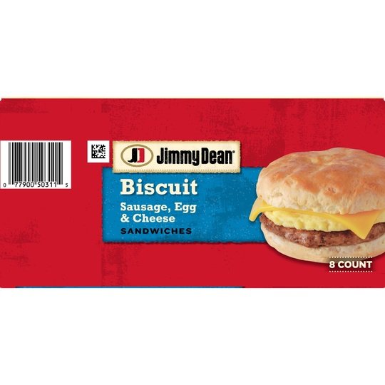 Jimmy Dean Sausage Egg & Cheese Biscuit Sandwich, 36 oz, 8 Count (Frozen)