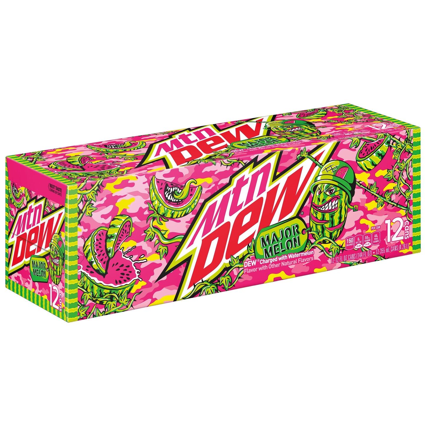 Mountain Dew Major Melon Watermelon Citrus Soda Pop, 12 oz, 12 Pack Cans