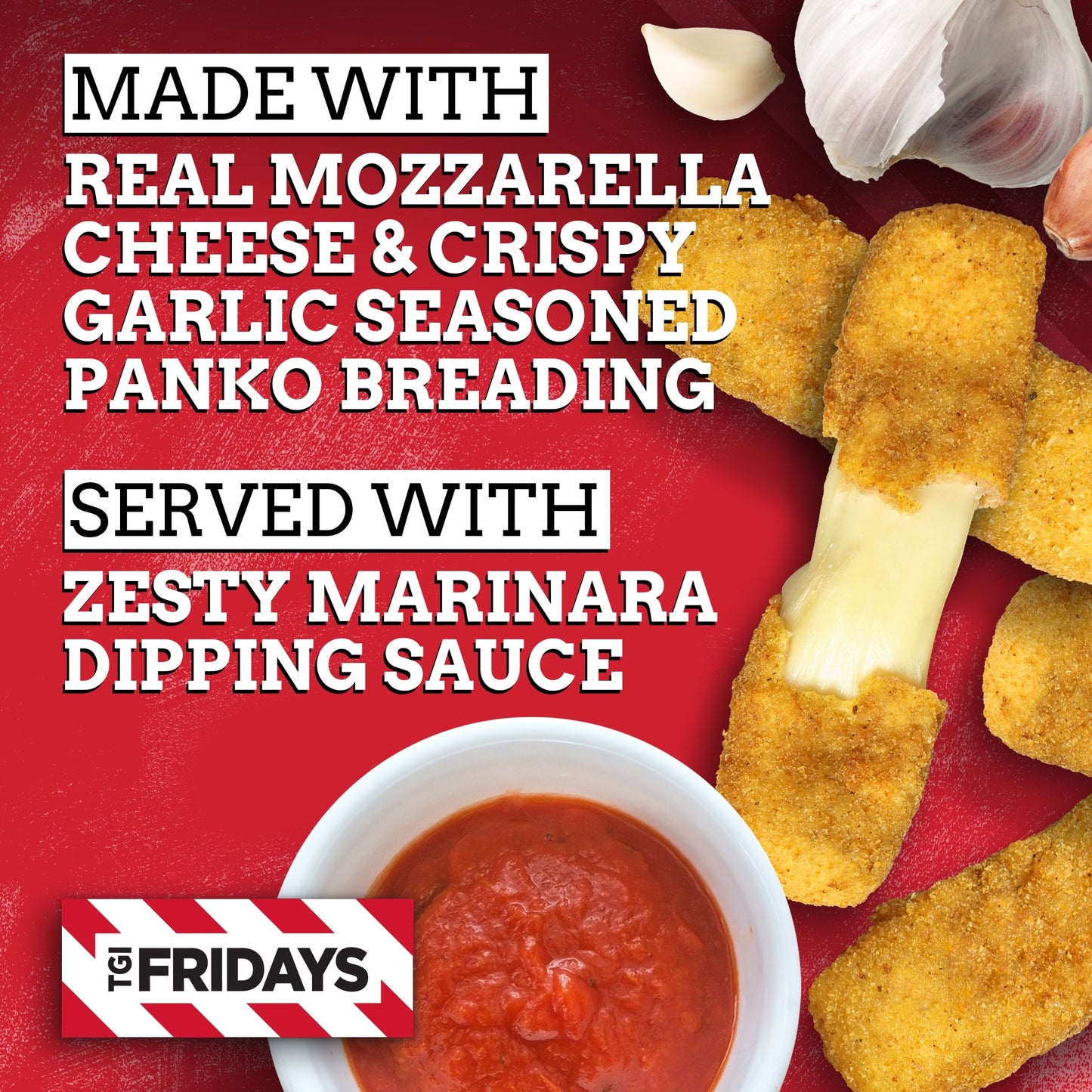 TGI Fridays Mozzarella Sticks Frozen Snacks with Marinara Sauce, 11 oz Box Regular