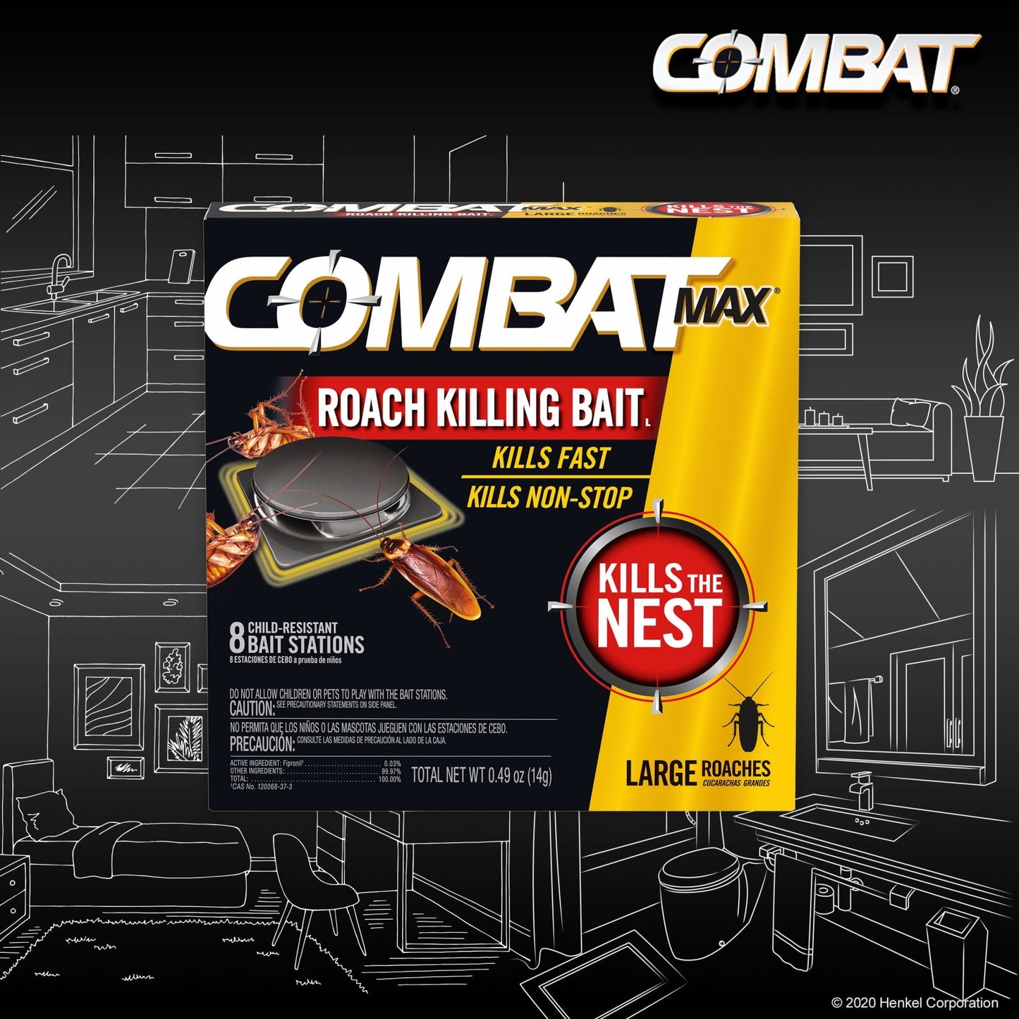 Combat Max Large Roach Killing Bait Stations, Child-resistant, 8 Count