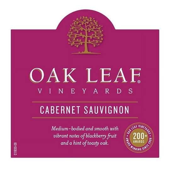 Oak Leaf Vineyards Cabernet Sauvignon Red Wine, 750 ml Glass, ABV 13.00%, 5- 5oz servings, California