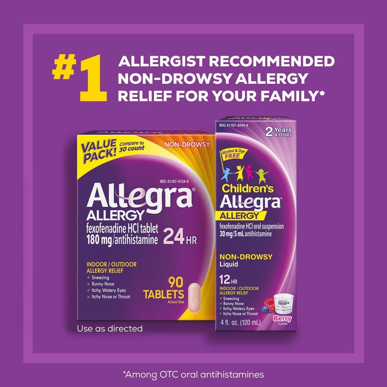 Allegra Adult 24 Hour Non-Drowsy Antihistamine Allergy Relief Medicine 180mg Tablets 90ct