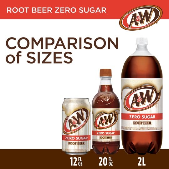 A&W Zero Sugar Root Beer Soda, 2 L bottle