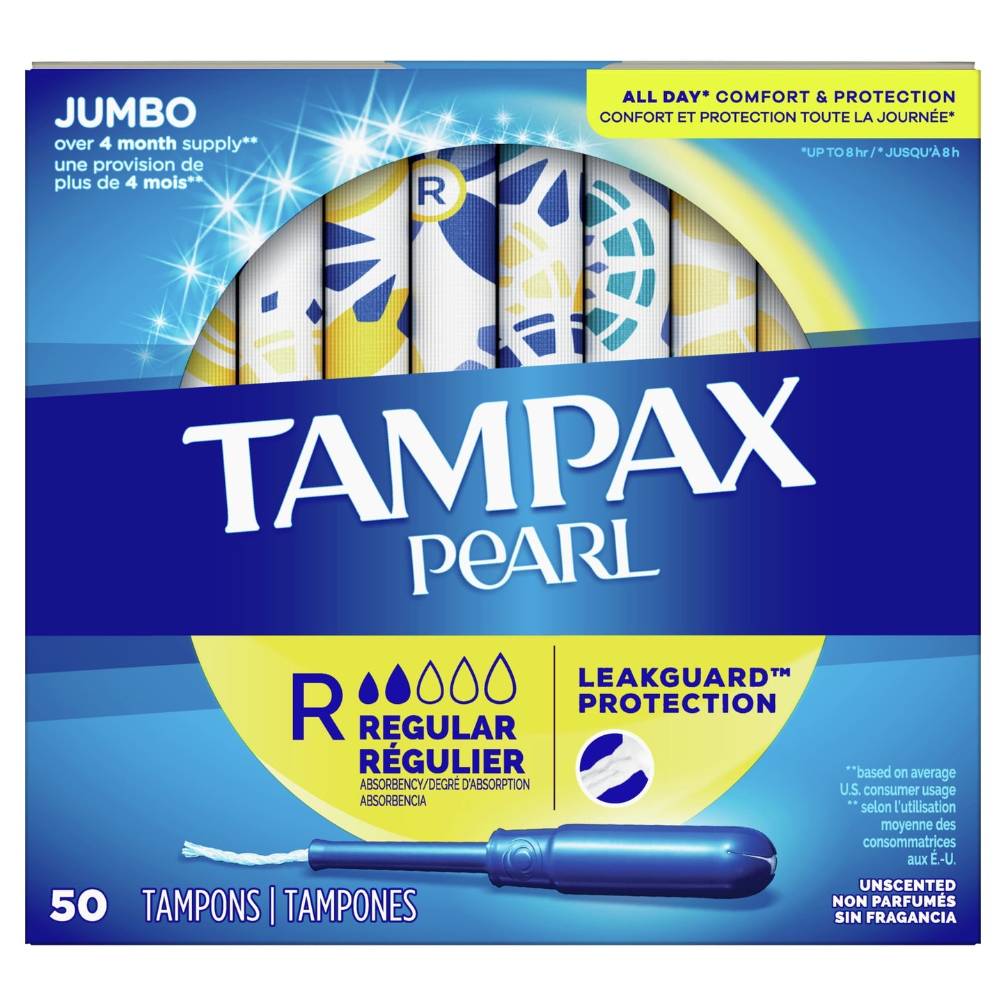 Tampax Pearl Tampons with LeakGuard Braid, Regular Absorbency, 50 Ct