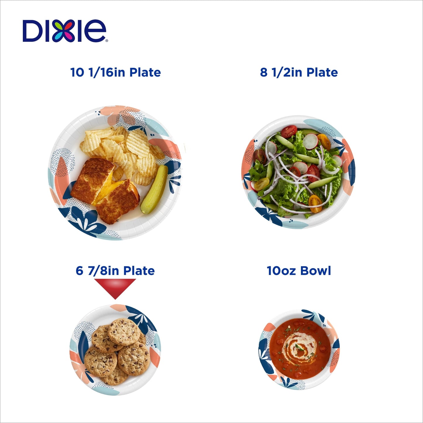 Dixie Disposable Paper Plates, Multicolor, 7 in, 50 Count