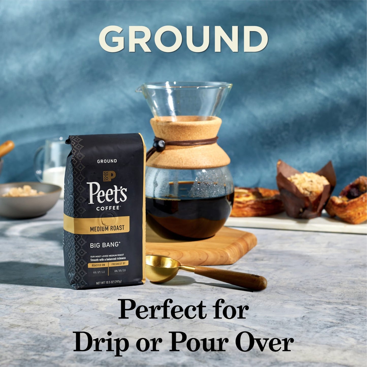 Peet's Coffee Major Dickason's Blend Ground Coffee, Premium Dark Roast, 100% Arabica, 18 oz