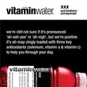 vitaminwater xxx electrolyte enhanced water, acai blueberry pomegranate, 20 fl oz bottle