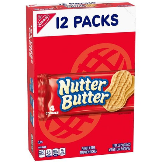 Nutter Butter Peanut Butter Sandwich Cookies, 12 Packs (4 Cookies Per Pack)