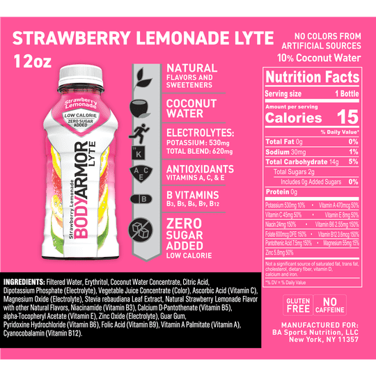 BODYARMOR LYTE Strawberry Lemonade, 12 fl oz, 8 Pack