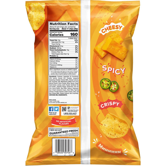 Lay's Cheddar Jalapeno Flavored Potato Chips, 7.75 oz Bag