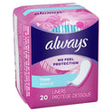 Always Thin No Feel Protection Daily Liners Regular Absorbency Unscented, 20 Count