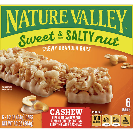 Nature Valley Granola Bars, Sweet and Salty Nut, Cashew, 6 Bars, 7.2 OZ