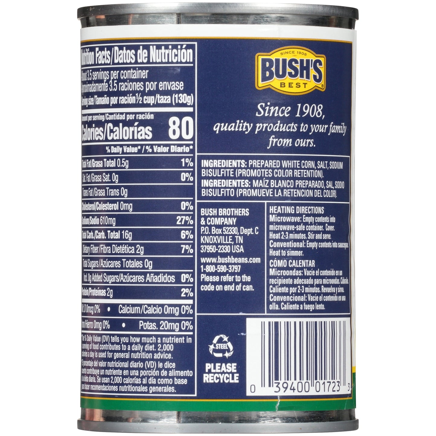 Bush's White Hominy, Canned and Shelf Stable, 15.5 oz