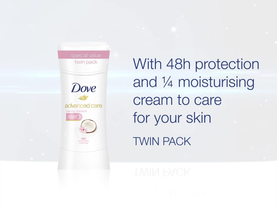 Dove Advanced Care Women's Antiperspirant Deodorant Stick Twin Pack, Caring Coconut, 2.6 oz