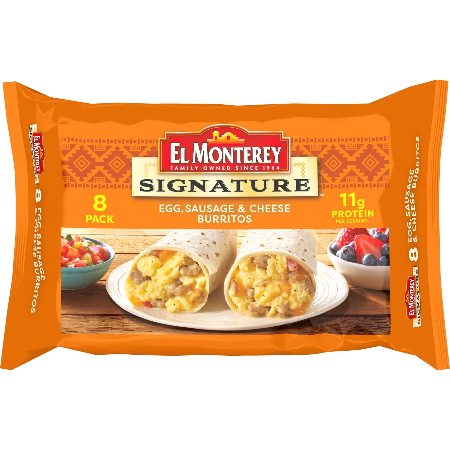 El Monterey Signature Egg, Sausage & Cheese Breakfast Burritos 36 oz, 8 Ct (Frozen)
