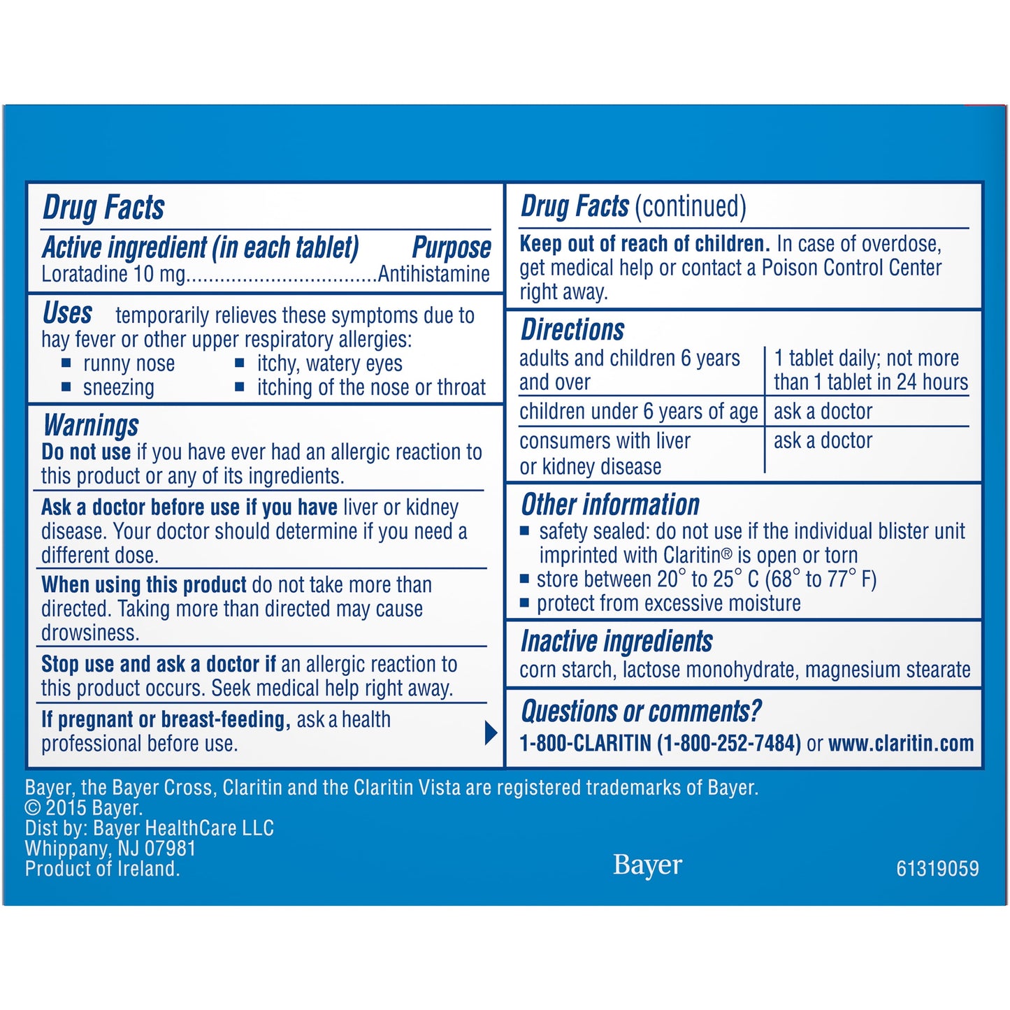 Claritin 24 Hour Non-Drowsy Allergy Medicine, Loratadine Antihistamine Tablets, 10 Ct