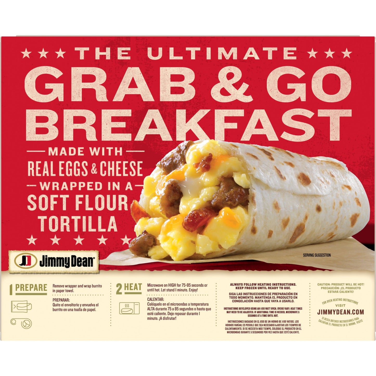 Jimmy Dean Meat Lovers Breakfast Burritos 17 oz, 4 Count (Frozen)