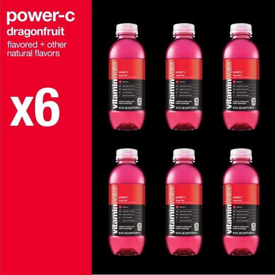 vitaminwater power-c electrolyte enhanced dragonfruit drink, 16.9 fl oz, 6 count bottles