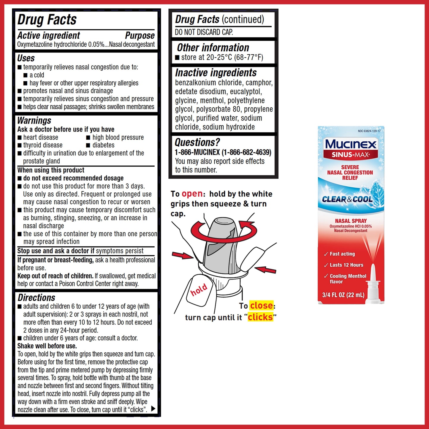 Mucinex Sinus Max Nasal Spray, Nasal Congestion Relief, Cooling Menthol, 0.75 fl oz