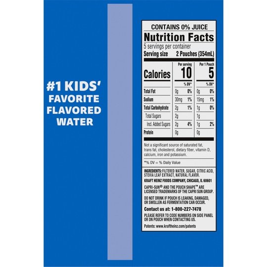 Capri Sun Roarin' Waters Fruit Punch Wave Flavored Water Kids Drink Pouches, 10 Ct Box, 6 fl oz Pouches