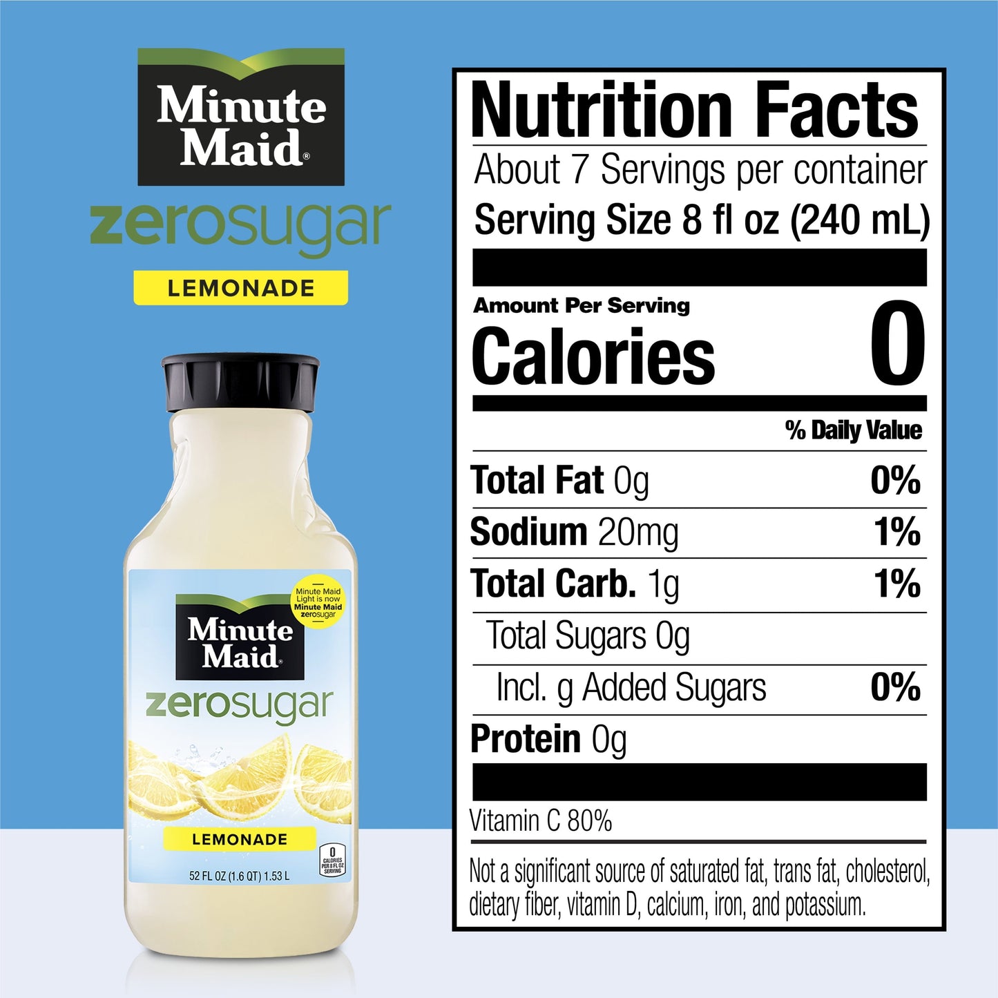 Minute Maid Zero Sugar Lemonade Juice, 52 fl oz Bottle