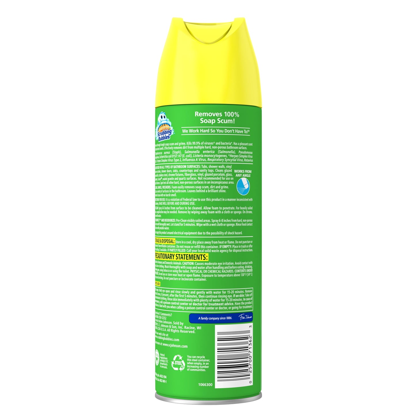 Scrubbing Bubbles Bathroom Grime Fighter Aerosol, Disinfectant Spray; Effective Tile, Bathtub, Shower and Overall Bathroom Cleaner (1 Aerosol Spray), Citrus, 20 Oz