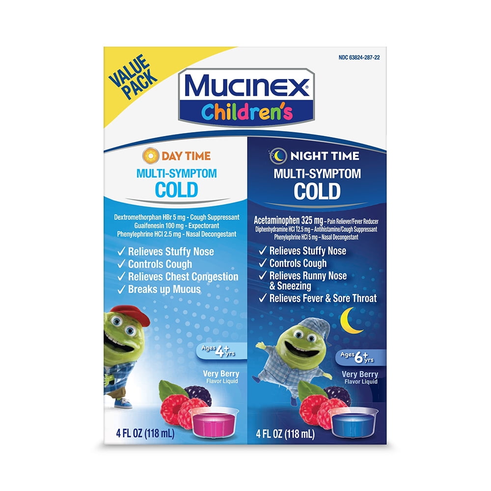 Mucinex Children's Cold Medicine , Day & Night Value Combo Pack, Very Berry, 2x4 fl oz