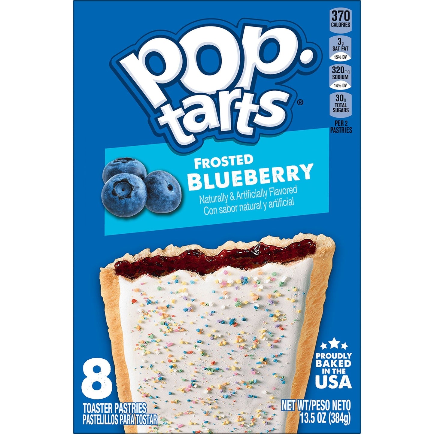 Pop-Tarts Frosted Blueberry Instant Breakfast Toaster Pastries, Shelf-Stable, Ready-to-Eat, 13.5 oz, 8 Count Box