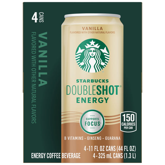 Starbucks Doubleshot Energy Vanilla Coffee Energy Drink, 11 oz, 4 Pack Cans