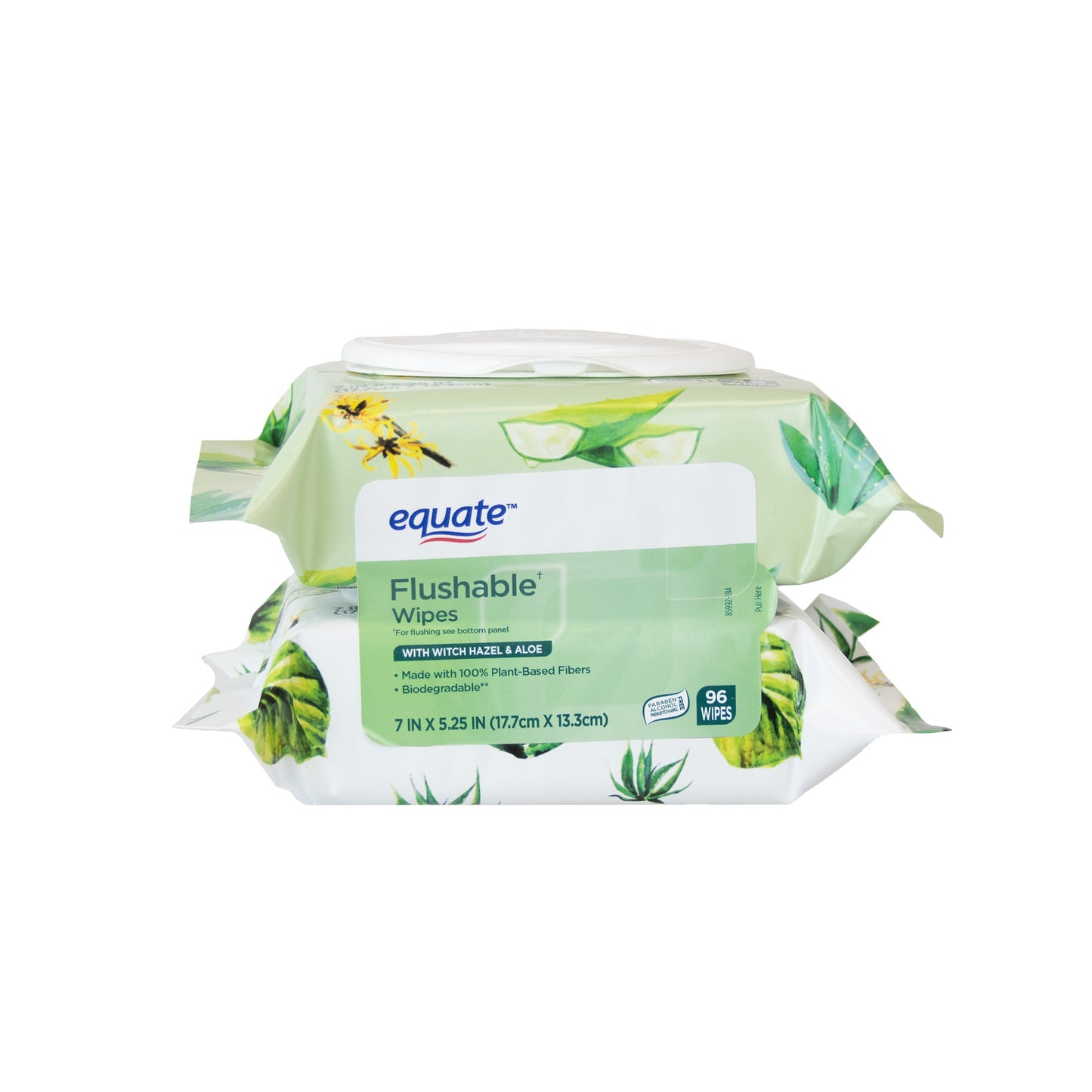 Equate Witch Hazel and Aloe Scent Flushable Wipes, 2 Flip-Top Packs (96 Total Wipes)