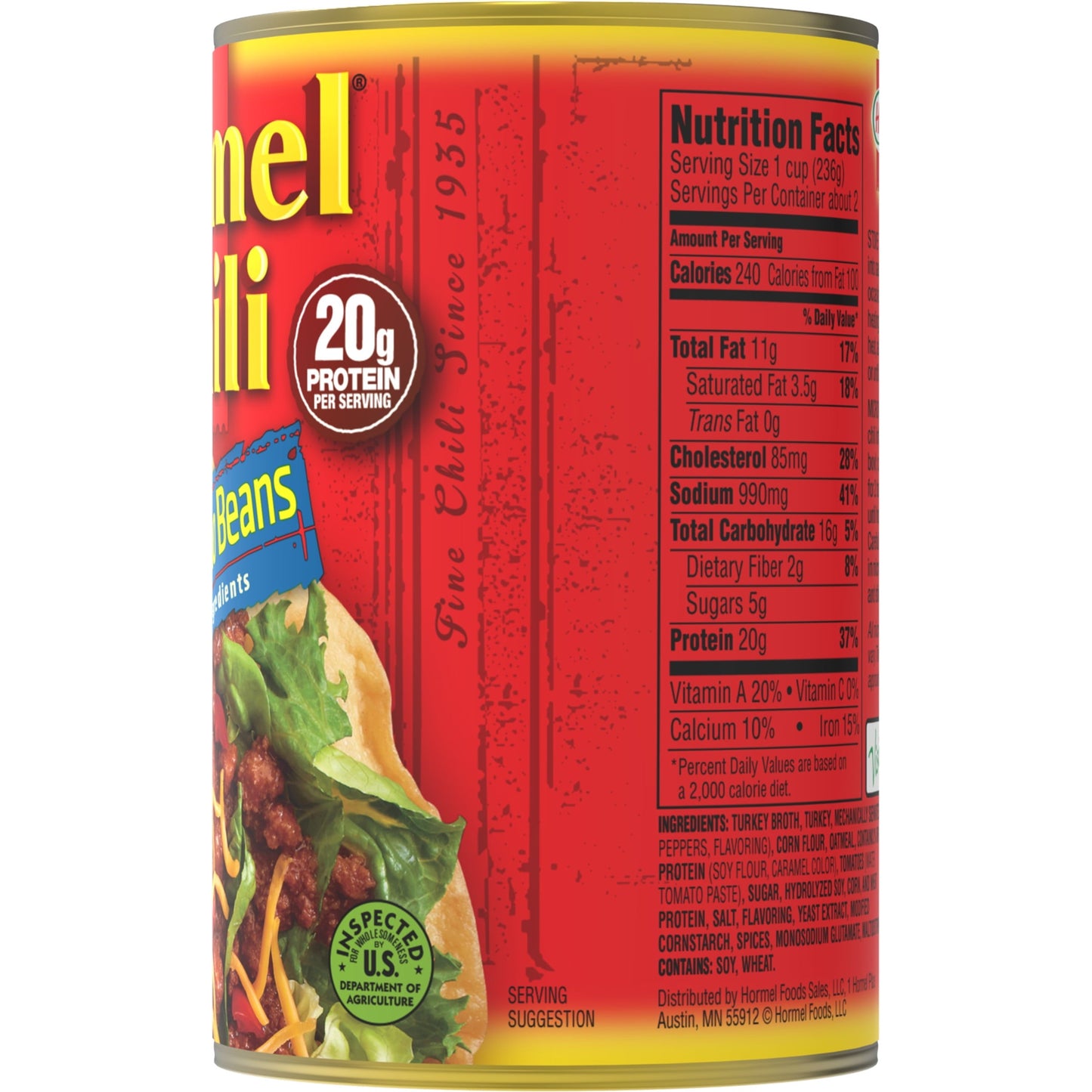 HORMEL Chili Turkey No Bean, No Artificial Ingredients, 15 oz Aluminum Can