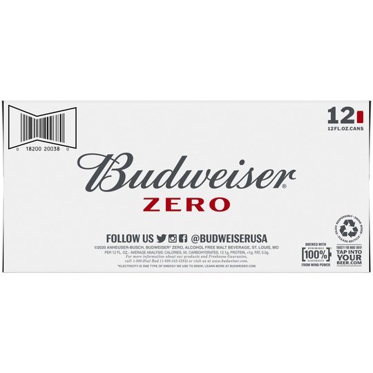 Budweiser Zero Non-Alcoholic Beer, 12 Pack 12 fl. oz. Aluminum Cans, 0.0% ABV, Domestic Lager