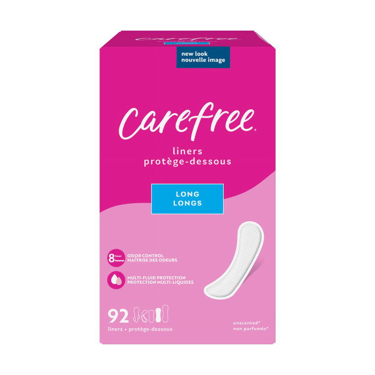 CAREFREE® Panty Liners, Long, Flat, Unscented, 8 Hour Odor Control, 92ct