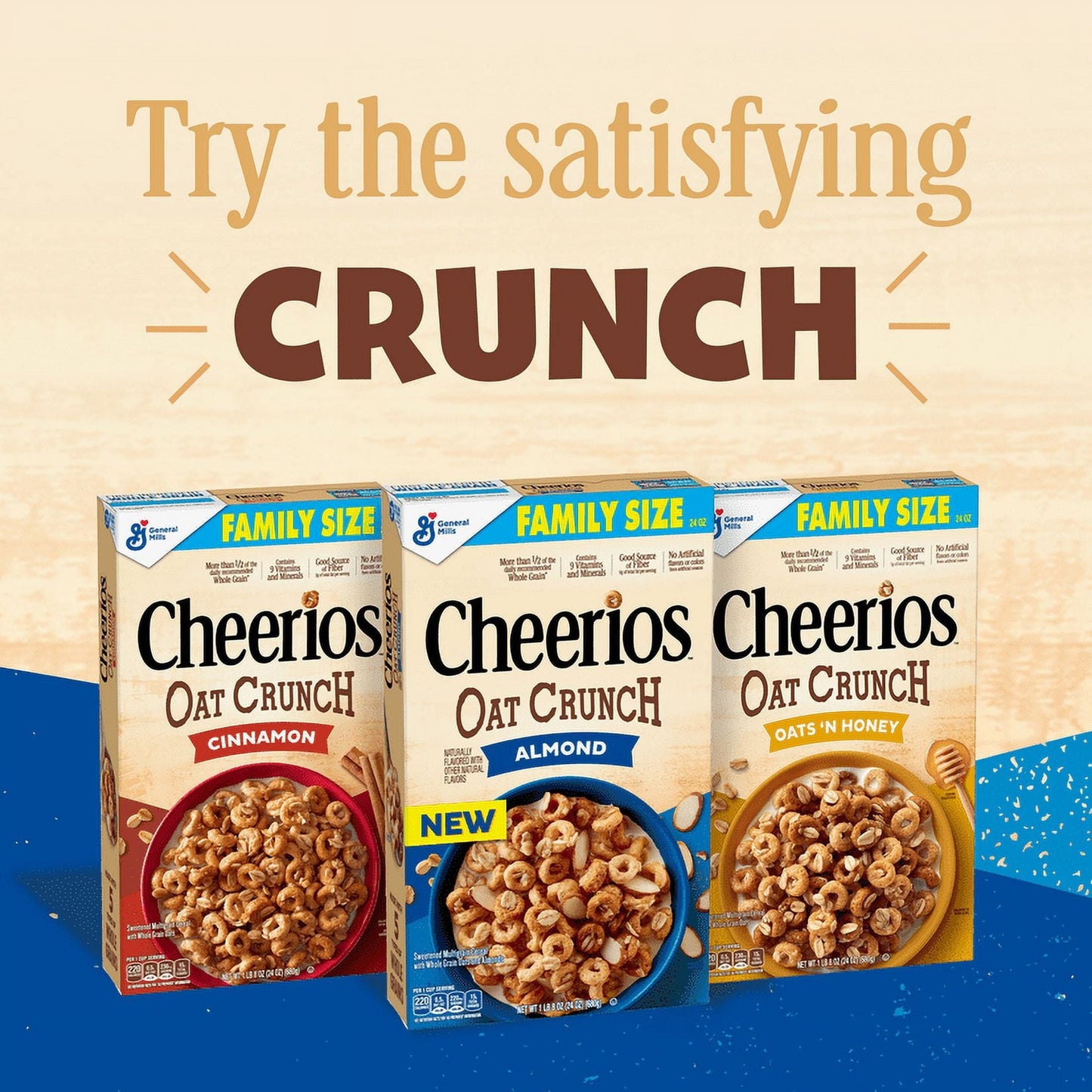 Cheerios Oat Crunch Oats & Honey Oat Breakfast Cereal, Family Size, 24 oz