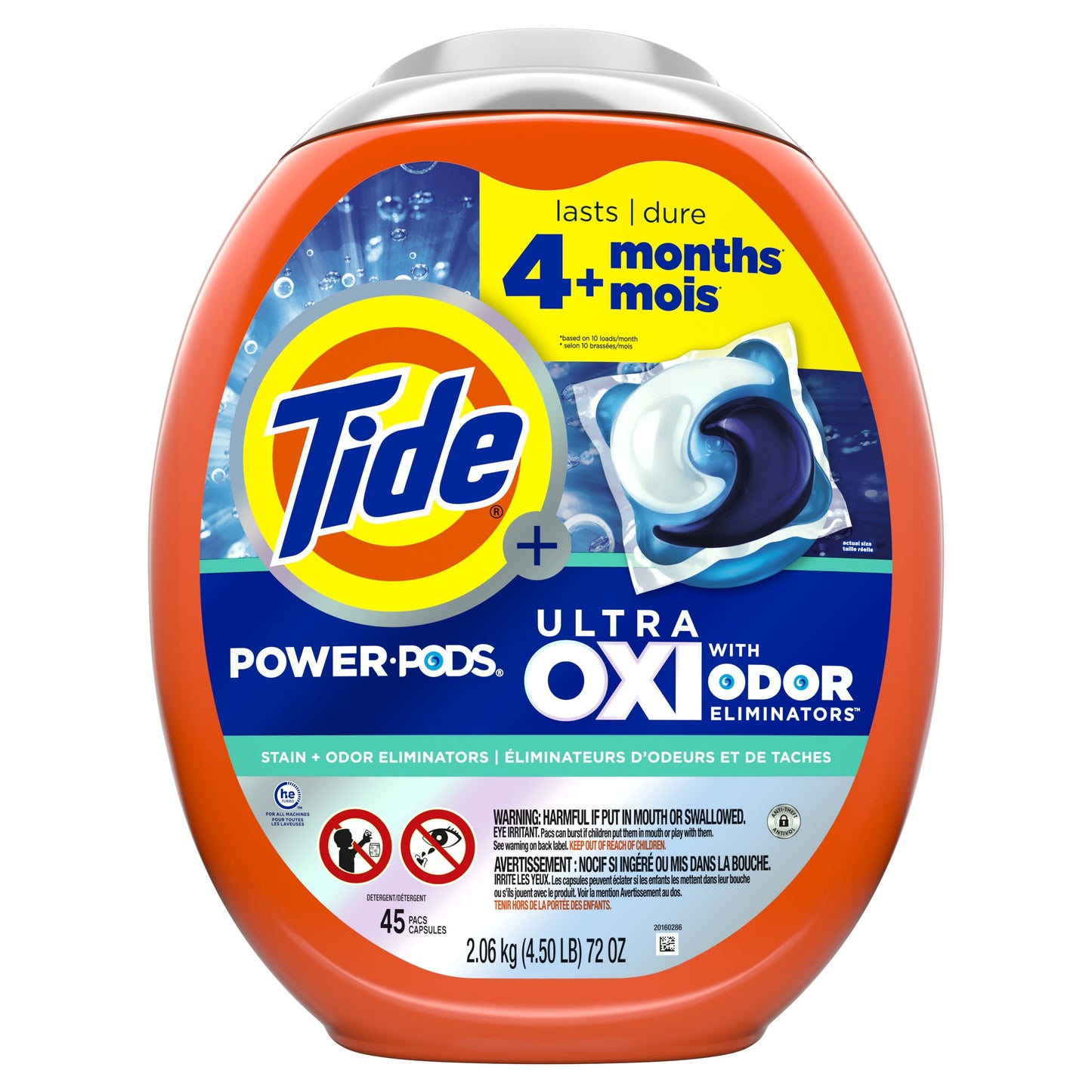 Tide Power Pods Laundry Detergent Soap Packs with Ultra Oxi, 45 Ct